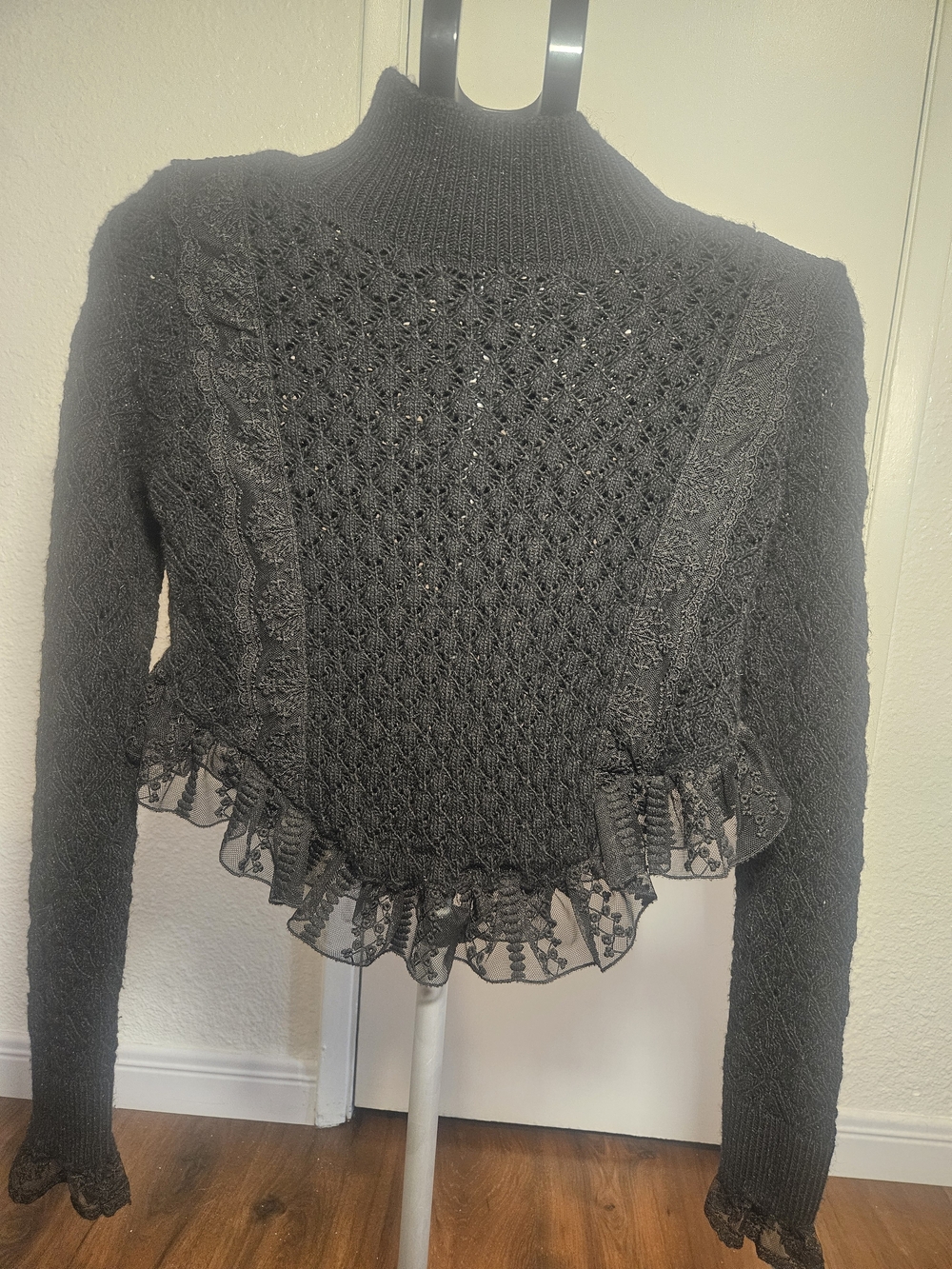 Black Lace-Trim Knit Sweater - Women